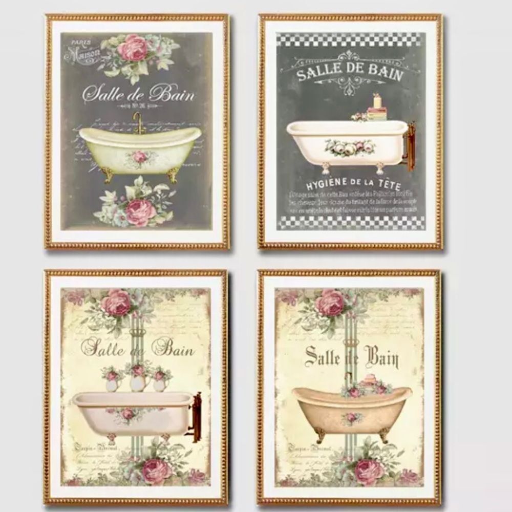French Bathroom Decoration Print Vtg Salle de Bain Le Bain Shabby chic Wall Art